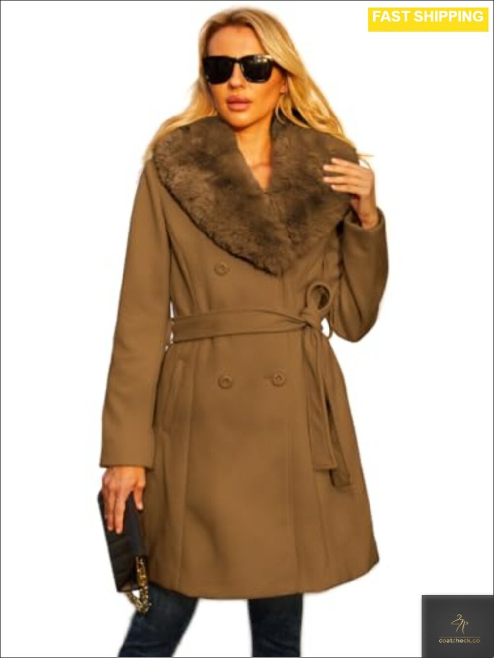 Long Pea Coat for Women Faux Leather Trench Coat Winter Outerwear Casual Wrap